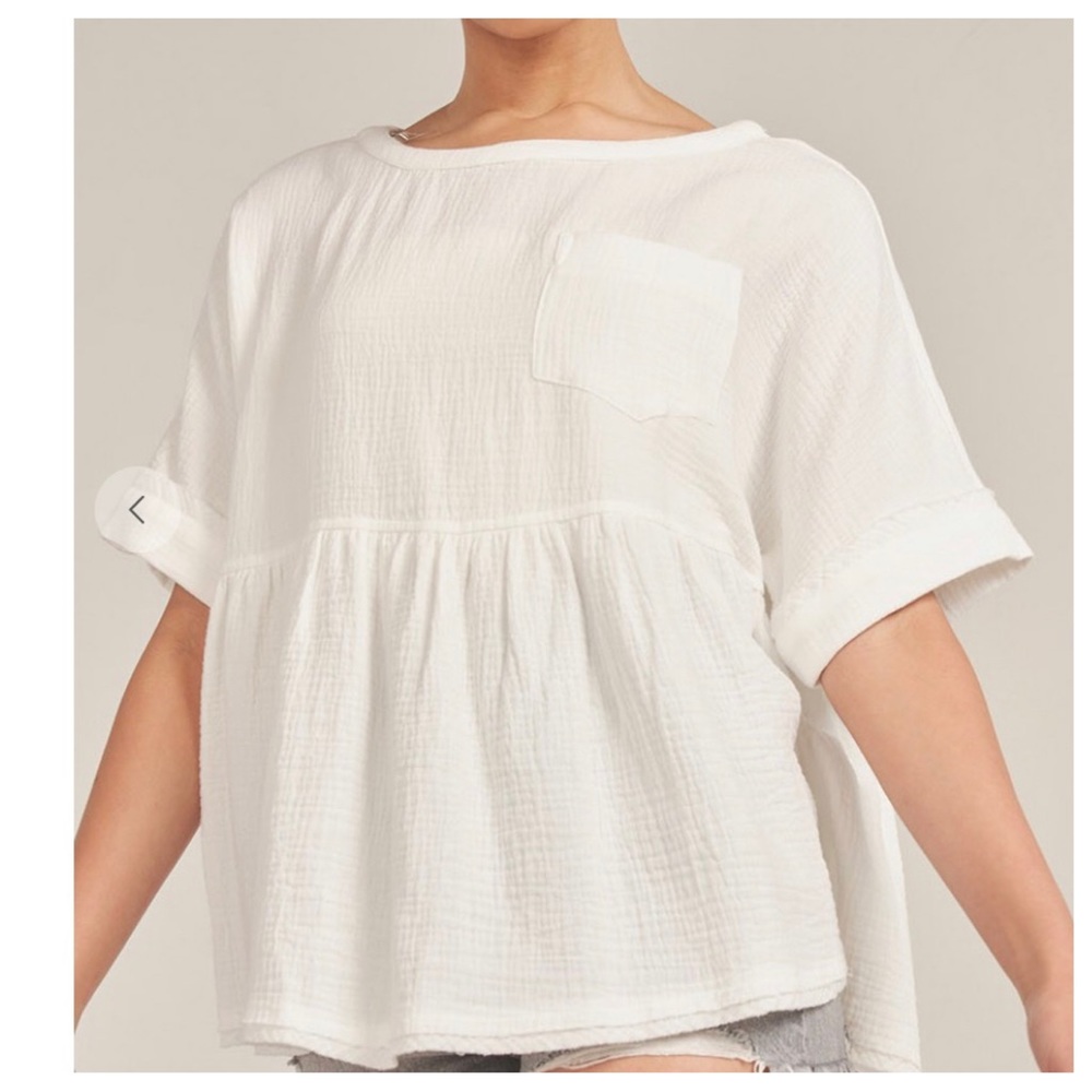 38 Boho Oversized Gauze Short Sleeve Top - Picture 5 of 5
